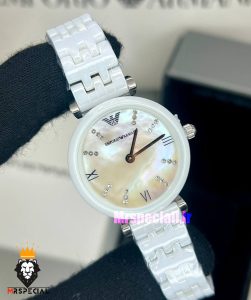 ساعت امپریو ارمانی زنانه سفید سرامیک صفحه صدف سفید 021233 EMPORIO ARMANI 