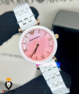 ساعت امپریو ارمانی زنانه سفید سرامیک صفحه صدف صورتی 021228 EMPORIO ARMANI 