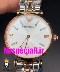 ساعت امپریو ارمانی زنانه استیل دو رنگ رزگلد صفحه سفید 020707 EMPORIO ARMANI