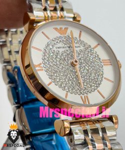 ساعت امپریو ارمانی زنانه استیل دو رنگ رزگلد صفحه سفید نگینی 020902 EMPORIO ARMANI