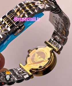 ساعت امپریو ارمانی زنانه استیل دو رنگ طلایی صفحه مشکی نگین 021418 EMPORIO ARMANI