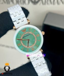 ساعت امپریو ارمانی زنانه سفید سرامیک صفحه صدف سبز 021229 EMPORIO ARMANI 