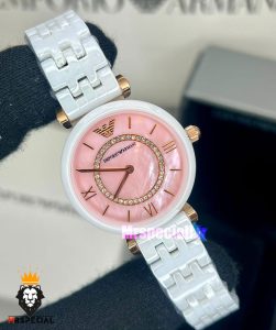 ساعت امپریو ارمانی زنانه سفید سرامیک صفحه صدف صورتی 021230 EMPORIO ARMANI 