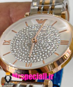 ساعت امپریو ارمانی زنانه استیل دو رنگ رزگلد صفحه سفید نگینی 020902 EMPORIO ARMANI