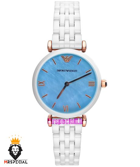 ساعت امپریو ارمانی زنانه سفید سرامیک صفحه ابی 021225 EMPORIO ARMANI