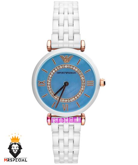 ساعت امپریو ارمانی زنانه سفید سرامیک صفحه ابی 021227 EMPORIO ARMANI
