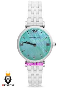 ساعت امپریو ارمانی زنانه سفید سرامیک صفحه صدف سبز 021232 EMPORIO ARMANI 