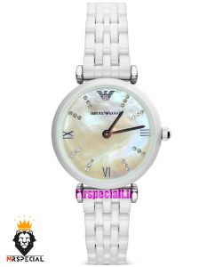 ساعت امپریو ارمانی زنانه سفید سرامیک صفحه صدف سفید 021233 EMPORIO ARMANI 