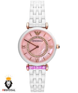 ساعت امپریو ارمانی زنانه سفید سرامیک صفحه صدف صورتی 021230 EMPORIO ARMANI 
