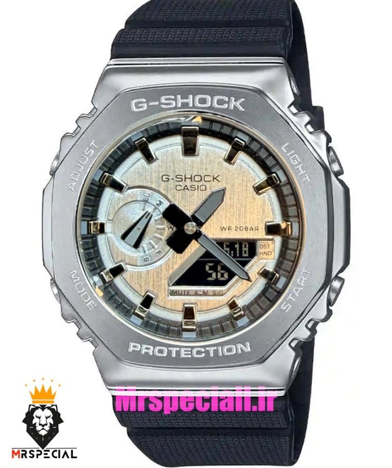 ساعت کاسیو جیشاک بند رابر مشکی قاب استیل صفحه نقره ای Casio g-shock gm-2100 021533