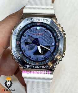 ساعت کاسیو جیشاک بند رابر سفید صفحه ابی Casio g-shock gm-2100 021355 
