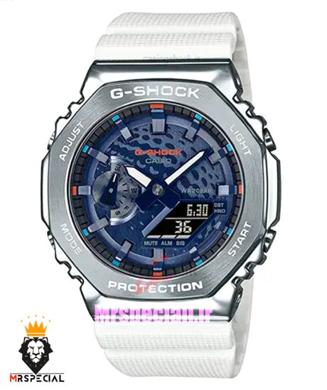 ساعت کاسیو جیشاک بند رابر سفید صفحه ابی Casio g-shock gm-2100 021355