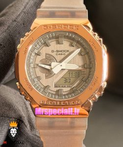 ساعت کاسیو جیشاک بند رابر قهوه ای قاب رزگلد صفحه قهوه ای Casio g-shock GA-2100 021689 