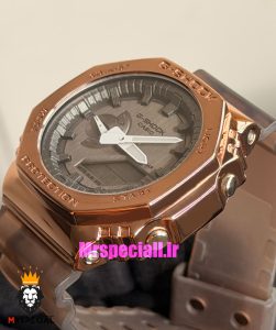 ساعت کاسیو جیشاک بند رابر قهوه ای قاب رزگلد صفحه قهوه ای Casio g-shock GA-2100 021689 