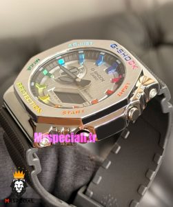 ساعت کاسیو جیشاک بند رابر مشکی قاب استیل صفحه نقره ای Casio g-shock GA-2100 021687
