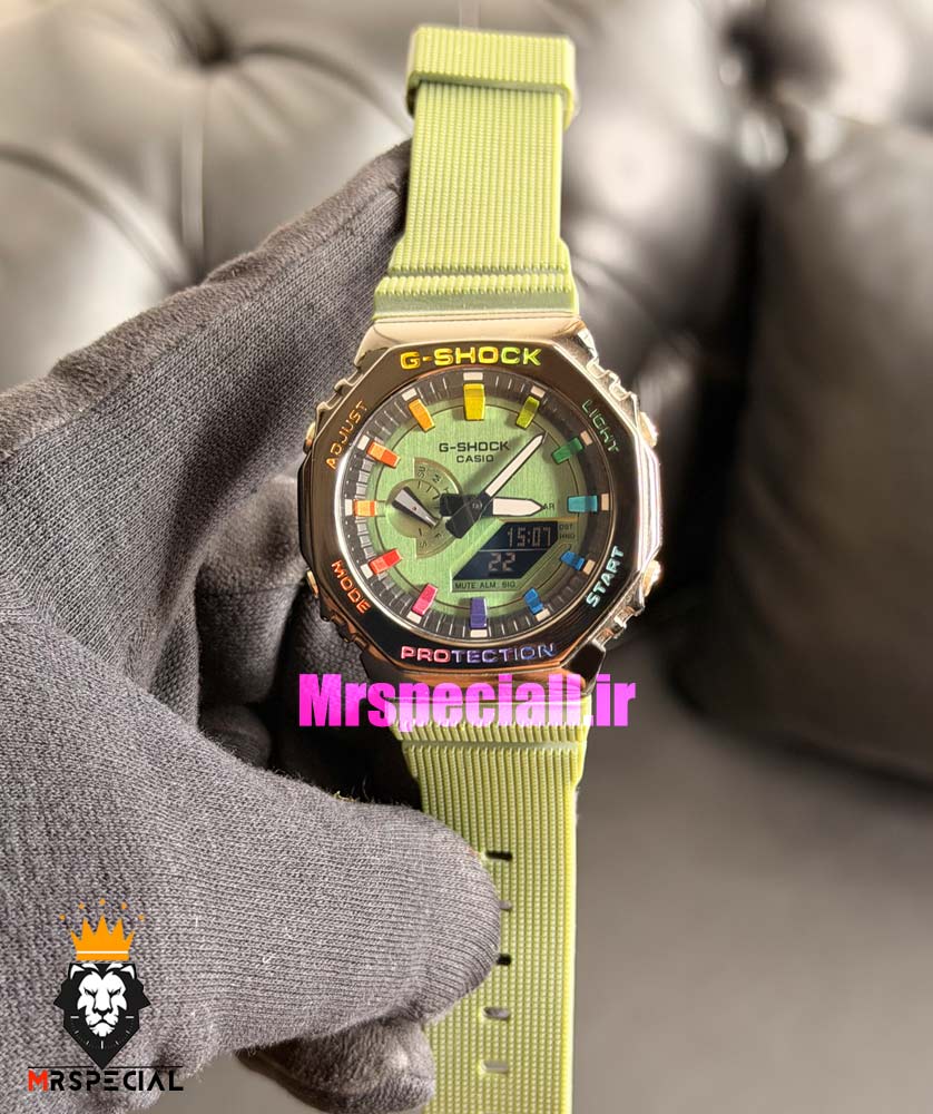 ساعت کاسیو جیشاک بند رابر سبز قاب مشکی صفحه سبز Casio g-shock GA-2100 021688