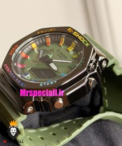 ساعت کاسیو جیشاک بند رابر سبز قاب مشکی صفحه سبز Casio g-shock GA-2100 021688