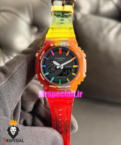 ساعت کاسیو جیشاک شیشه ای هفت رنگ صفحه مشکی Casio g-shock GA-2100 021692