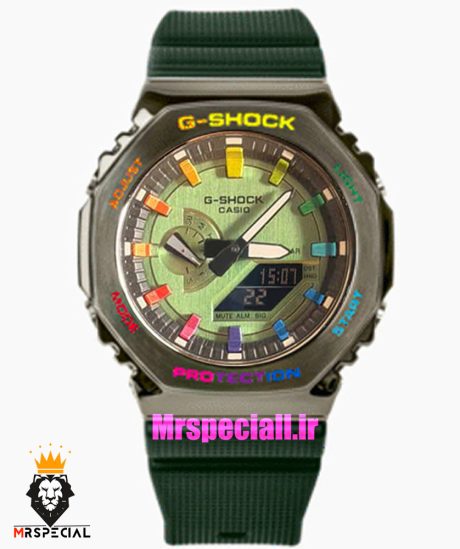 ساعت کاسیو جیشاک بند رابر سبز قاب مشکی صفحه سبز Casio g-shock GA-2100 021688
