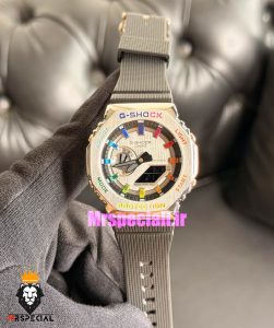 ساعت کاسیو جیشاک بند رابر مشکی قاب استیل صفحه نقره ای Casio g-shock GA-2100 021687