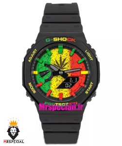 ساعت کاسیو جیشاک مشکی صفحه رنگی باب مارلی Casio g-shock GA-2100 bob marley 021691