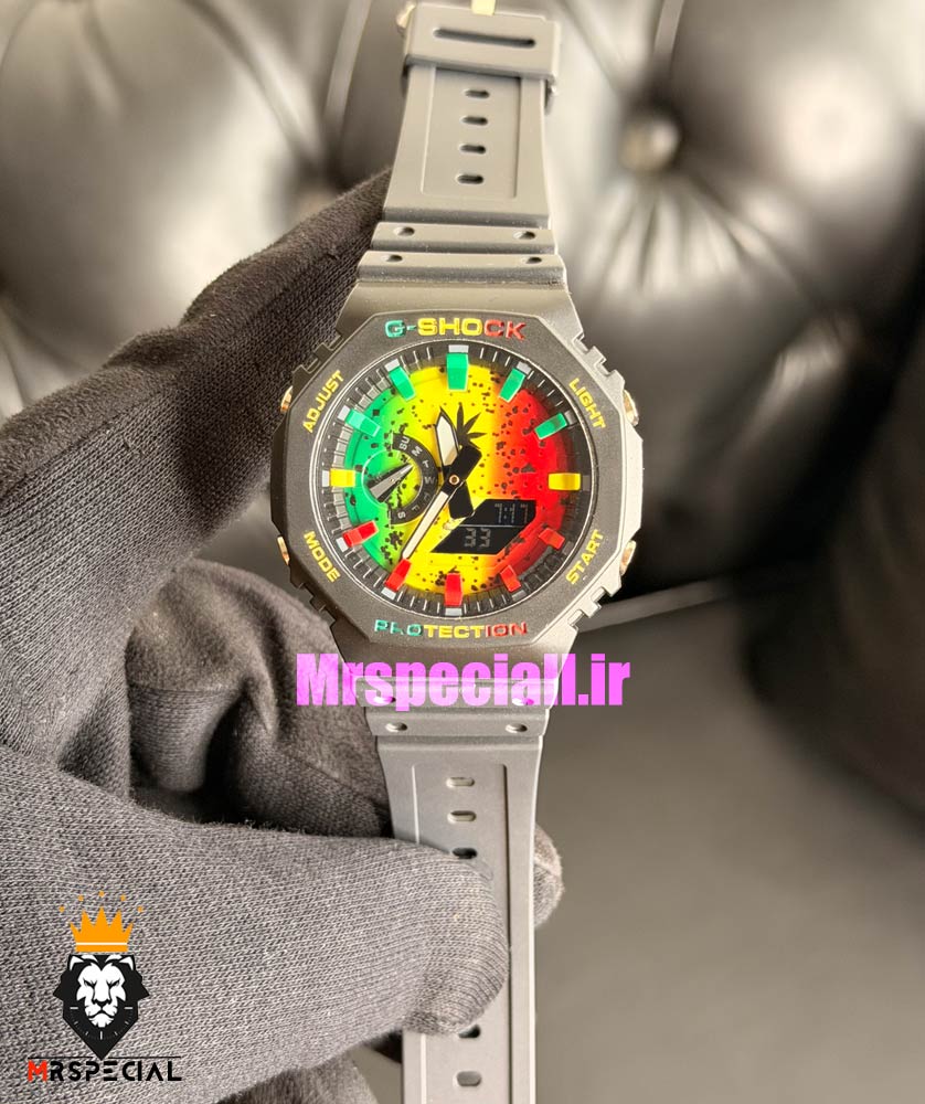 ساعت کاسیو جیشاک مشکی صفحه رنگی باب مارلی Casio g-shock GA-2100 bob marley 021691