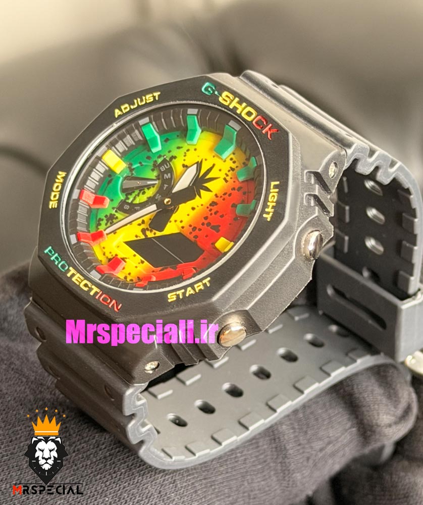 ساعت کاسیو جیشاک مشکی صفحه رنگی باب مارلی Casio g-shock GA-2100 bob marley 021691
