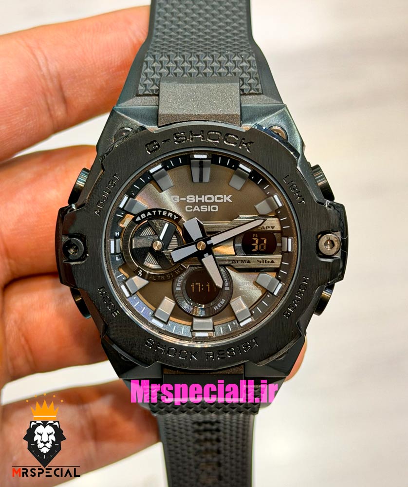 ساعت کاسیو جیشاک بند رابر مشکی قاب مشکی صفحه مشکی Casio g-shock GST-B400 021666