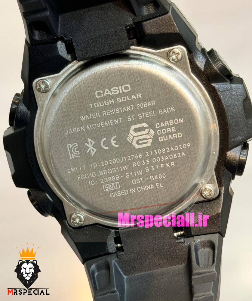 ساعت کاسیو جیشاک بند رابر مشکی قاب مشکی صفحه مشکی Casio g-shock GST-B400 021666