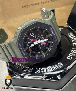 ساعت کاسیو جیشاک بند رابر سبز صفحه مشکی طرح دار Casio g-shock gm-2100 021456