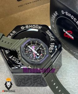 ساعت کاسیو جیشاک بند رابر سبز صفحه مشکی طرح دار Casio g-shock gm-2100 021456