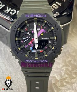 ساعت کاسیو جیشاک بند رابر سبز صفحه مشکی طرح دار Casio g-shock gm-2100 021456