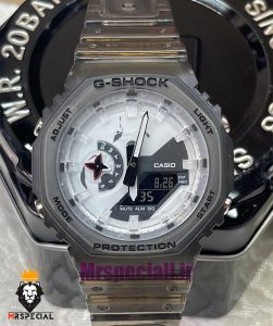 ساعت کاسیو جیشاک بند رابر شیشه ای صفحه سفید Casio g-shock gm-2100 021454