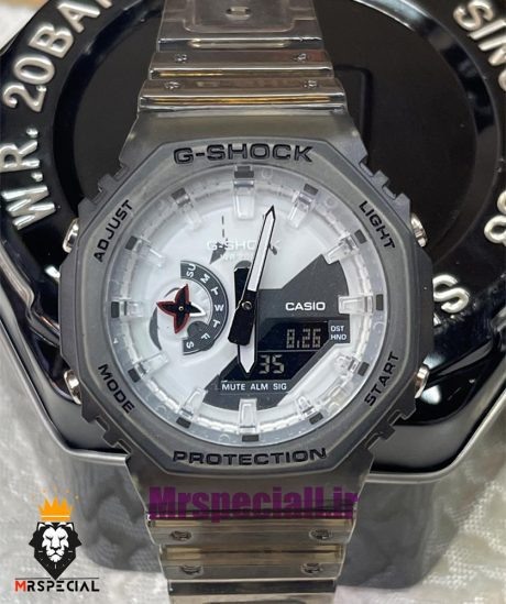 ساعت کاسیو جیشاک بند رابر شیشه ای صفحه سفید Casio g-shock gm-2100 021454