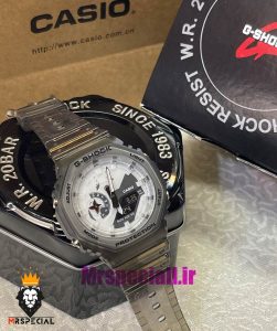 ساعت کاسیو جیشاک بند رابر شیشه ای صفحه سفید Casio g-shock gm-2100 021454 