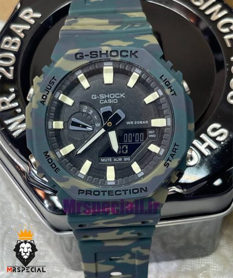 ساعت کاسیو جیشاک بند رابر سبز ارتشی صفحه مشکی Casio g-shock gm-2100 021457