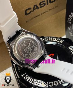 ساعت کاسیو جیشاک مدل اودمارپیگه بند رابر سفید قاب استیل صفحه مشکی Casio g-shock gm-2100 royal oak 021461 