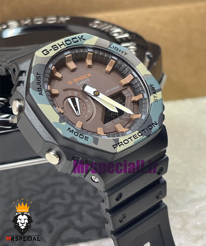 ساعت کاسیو جیشاک بند رابر مشکی قاب سبز ارتشی صفحه قهوه ای Casio g-shock gm-2100 021458