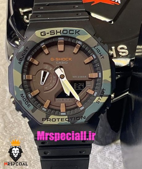 ساعت کاسیو جیشاک بند رابر مشکی قاب سبز ارتشی صفحه قهوه ای Casio g-shock gm-2100 021458