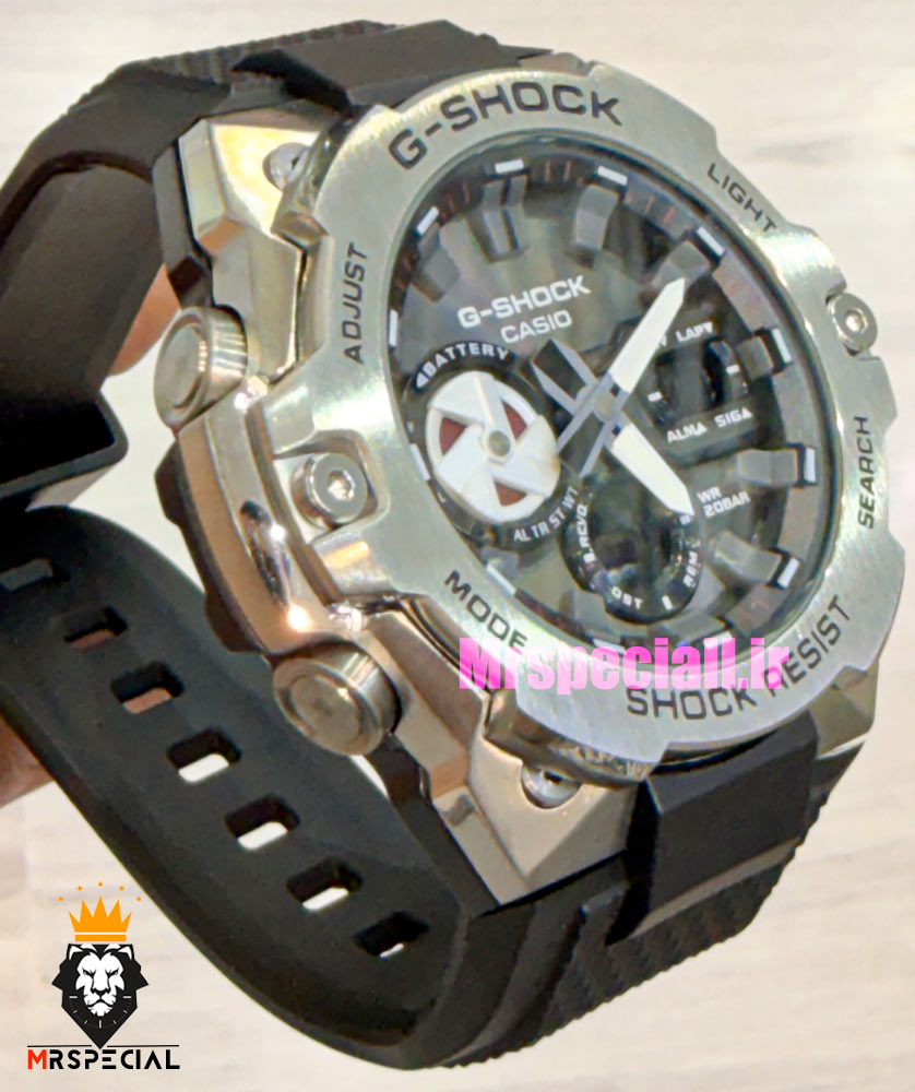 ساعت کاسیو جیشاک بند رابر مشکی قاب استیل صفحه مشکی Casio g-shock GST-B400 021665