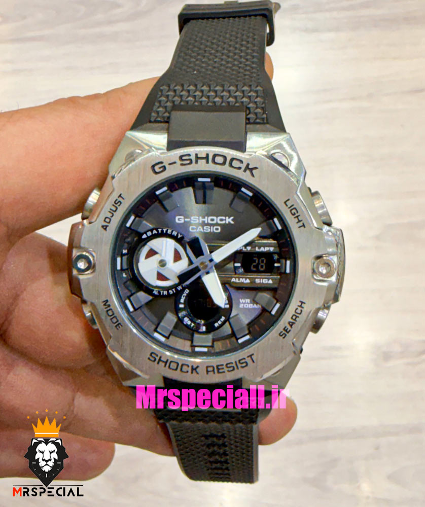 ساعت کاسیو جیشاک بند رابر مشکی قاب استیل صفحه مشکی Casio g-shock GST-B400 021665