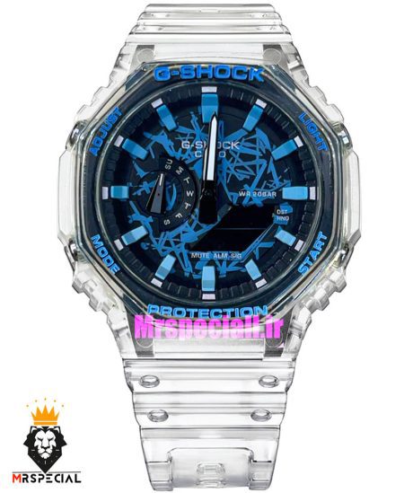 ساعت کاسیو جیشاک بند رابر شیشه ای صفحه ابی مشکی Casio g-shock gm-2100 021420