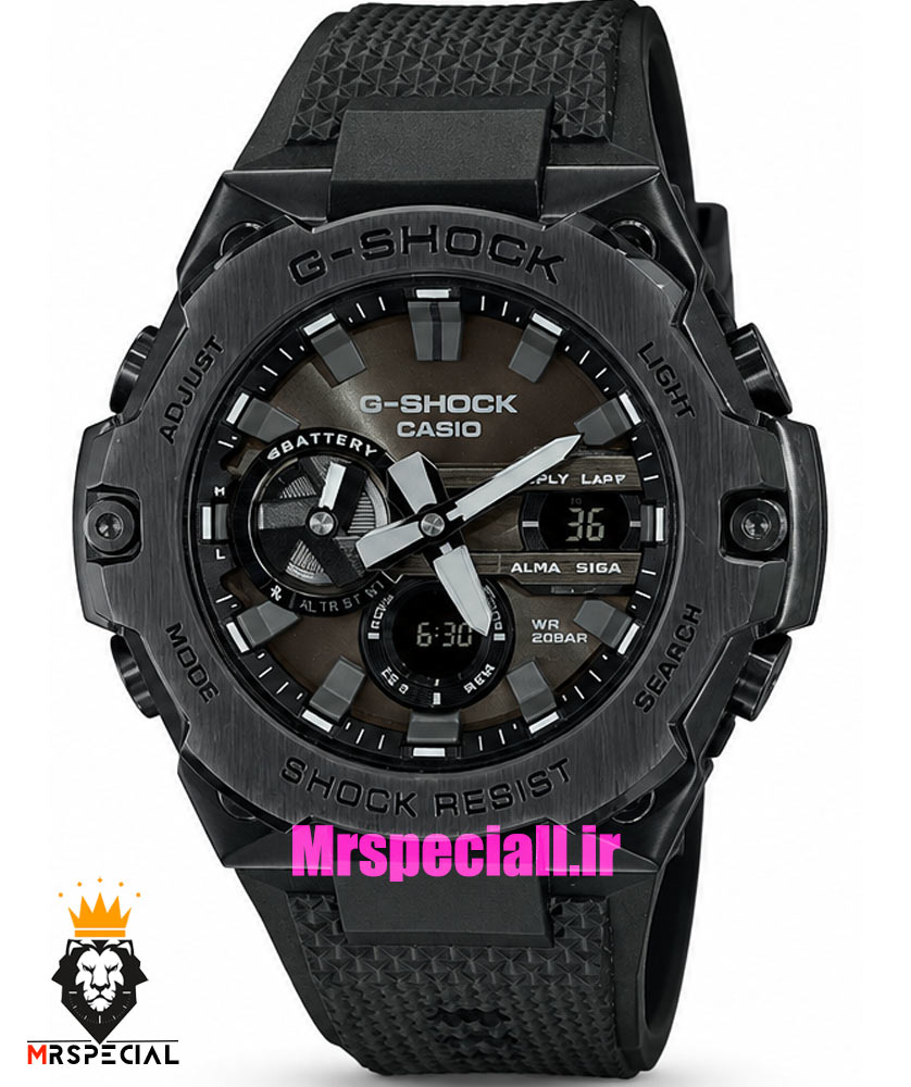 ساعت کاسیو جیشاک بند رابر مشکی قاب مشکی صفحه مشکی Casio g-shock GST-B400 021666