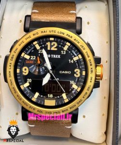 ساعت کاسیو پروترک مردانه بند چرم قهوه ای صفحه مشکی 021537 Casio ProTrek PRG-600Y‏
