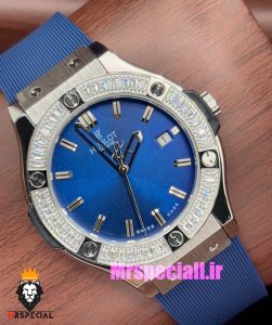 ساعت هابلوت زنانه کوارتز طلایی نگین باگت بند رابر ابی صفحه ابی HUBLOT BIG BANG 020993 