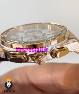 ساعت هابلوت زنانه کرنوگراف رزگلد نگین باگت بند رابر سفید صفحه سفید HUBLOT BIG BANG 021006 