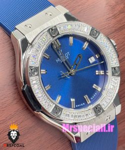 ساعت هابلوت زنانه کوارتز طلایی نگین باگت بند رابر ابی صفحه ابی HUBLOT BIG BANG 020993 