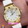 ساعت هابلوت زنانه کوارتز طلایی نگین باگت بند رابر سفید صفحه سفید HUBLOT BIG BANG 020992