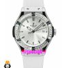 ساعت زنانه هابلوت کوارتز قاب نگین باگت سفید بند رابر سفید HUBLOT BIG BANG 020345