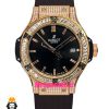 ساعت زنانه هابلوت کوارتز رزگلد فول نگین بند رابر صفحه مشکی HUBLOT BIG BANG 020347